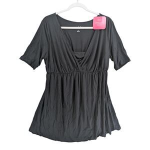 Isabel & Ingrid Maternity Top XL Black Nursing Elbow Sleeve Deep V Neck Blouse